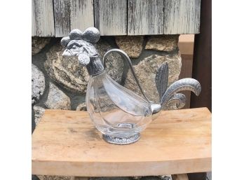 Glass And Pewter Rooster Pitcher