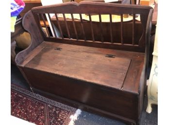 Vintage Wood Storage Toy Chest Bench With Back