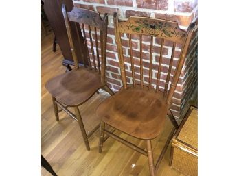 2 Tell City Wood Spindle Back Stenciled Chairs