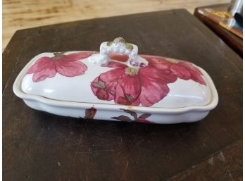 Vintage Porcelain Butter Dish & Lid With Beautiful Floral Design  Excellent