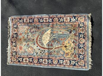 Small Rug Or Carpet With Birds, Hand Hooked