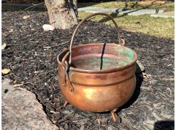 Antique Copper Pot With Feet And Oxidation