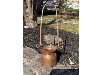 Antique Copper Long Handle Hanging Cauldron Or Pot