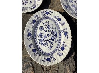 10 PLATES 'Blue Nordic' Pattern, English Ironstone, Hand Engraved,  Oval Shaped Plates (Another Set Available)