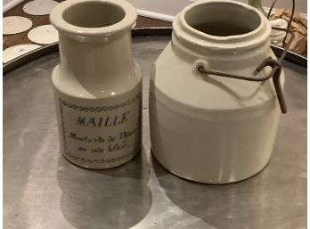 Two Cream Colored Jars 'Maille' On One.  Antique