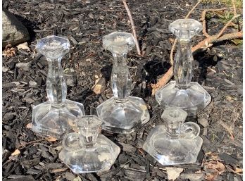 5 Crystal Candlestick Holders