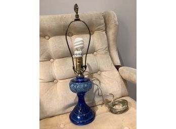 Blue Glass Lamp, Single-Vintage