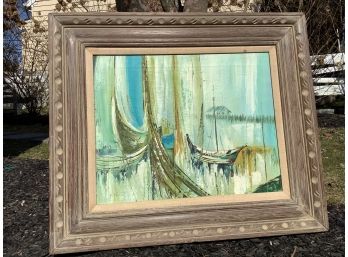 Oil Art Painting Of Harbor And Boat