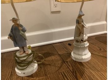 Pair Of Lamps With Porcelain Figurines: Pastural