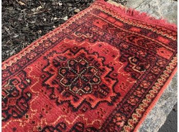 Red Runner Rug Carpet With Black And Gold, Handmade