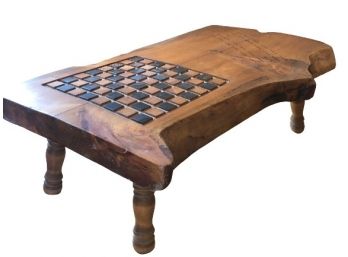 Hand Carved Distressed Wood Game Table