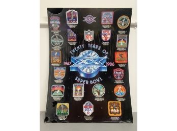 Vintage 1967-1986 Twenty Years Of Super Bowl Patches Poster Board NFL