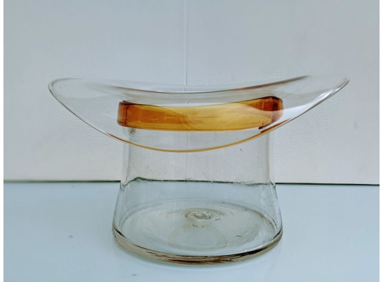 Rare Vintage Blenko Top Hat Champagne/Ice Bucket With Amber Trim  Designed By Don Shepherd W/label!!