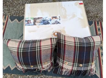 Italian Wool Blanket From Compagnia With Two Plaid Wool Pillows