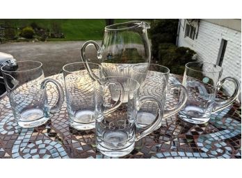 5 Tiffany & Co Glass Mugs And A Contemporary Glass Pitcher - That Is Not Tiffany