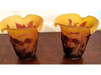 Pair Of French Cameo Glass Shades Signed 'Galle''