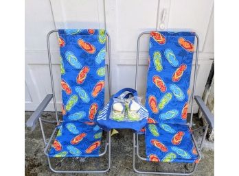 Two Brand New Beach Chairs- Never Used Plus A Pair Of Beach Flip Flops- Also New