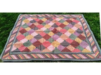 Vntg Hand Made Appalachian Artisan Log Cabin  Pattern Muted MultiTone Quilt, Never Used From Tamarack Shack