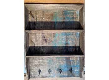 Rustic Painted Hanging Shelf With Four Hooks
