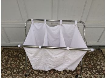 Large Metal Rolling Rack With Three Separate Compartments  For Laundry