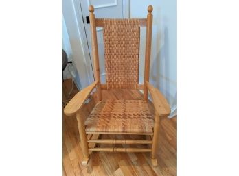 Beautiful Wooden Oak Rocker With Woven Seat And Back