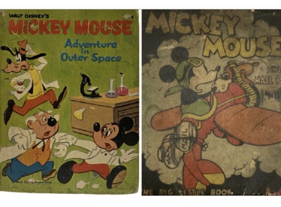 Mickey Mouse The Mail Pilot, 1939 & Mickey Mouse In Outer Space, 1968 - Big Little Book Pair