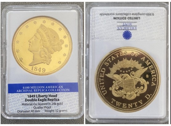 1849 Liberty Head Double Eagle Gold Replica