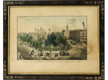 N. Currier Lithograph, 'View Of The Park, Fountain & City Hall, N.Y., 1851'