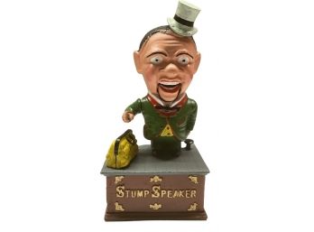 'Stump Speaker' Vintage Cast Iron Penny Bank
