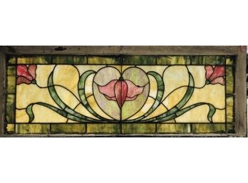 Art Nouveau Heart And Flower Stained Glass Window