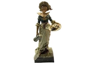 Large China Figure Of A Woman With Tray And Pitcher