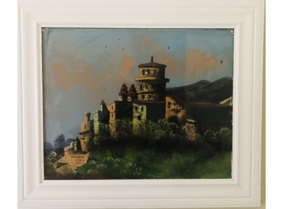 Antique Reverse Glass Painting Of Heidelberg Castle By Russell