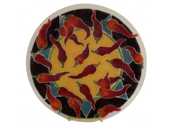 Peggy Karr 'Chili Peppers' Large Fused Glass Plate