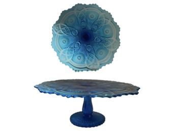 Peacock Blue Glass Cake Stand (1)