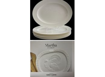 Martha Stewart Stoneware Turkey Platter And Miscellaneous White Servers