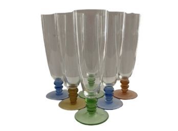 MCM Colored Pedestal Beer Glass Set (6)
