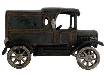 Decorative Painted Cast Iron Delivery Truck Tabletop Accent Piece