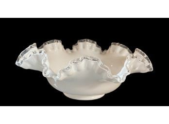 Silver Crest Bowl White Low Foot Crimped & Ruffled Edge