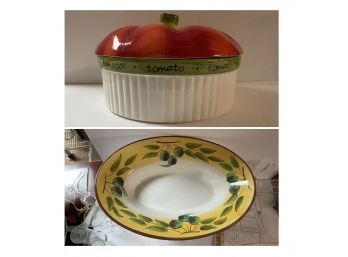 Covered Tomato Casserole And Olive Motif Oval Platter