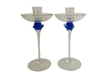 Delicate Blue And Clear Candlesticks
