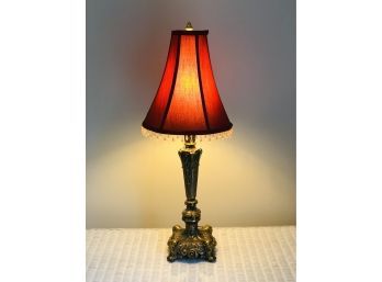 Table Lamp With Beaded Red Silk Shade