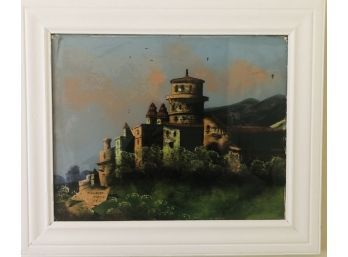 Antique Reverse Glass Painting Of Heidelberg Castle By Russell