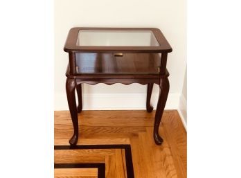 16' Wide Cherry And Glass Curio Table