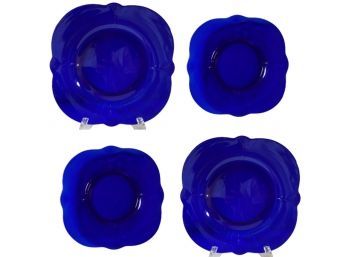 Set Of Four Royal Blue Glass Plates