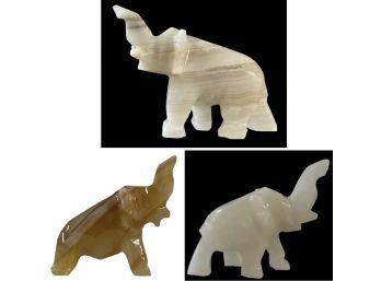 Trio Of Carved Agate Elephants