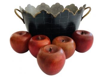 Wooden Apples & Metal Basket