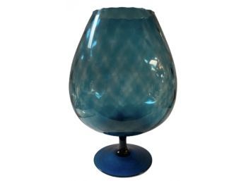 Vintage MCM Blue Empoli? Optic Glass Snifter/compote /vase