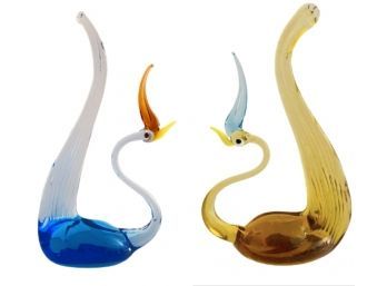 Hand-Blown Glass Swan Pair (Made In Italy)