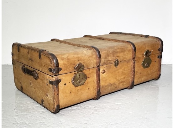 A Vintage Wood Banded Suitcase