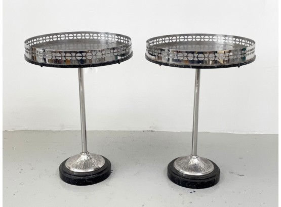 A Pair Of Vintage Chrome And Marble Cocktail Tables